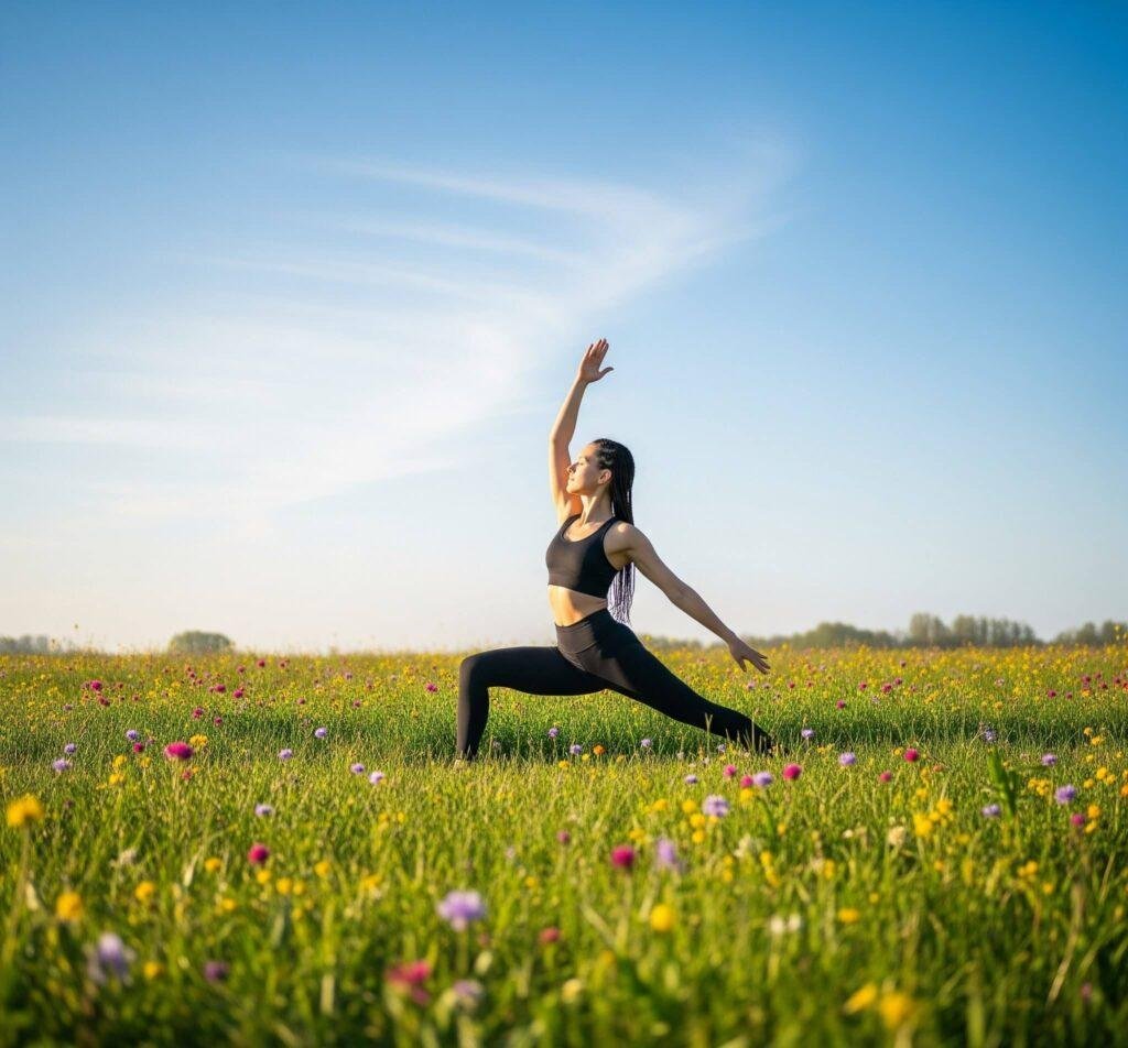Sun Salutations in spring meadow