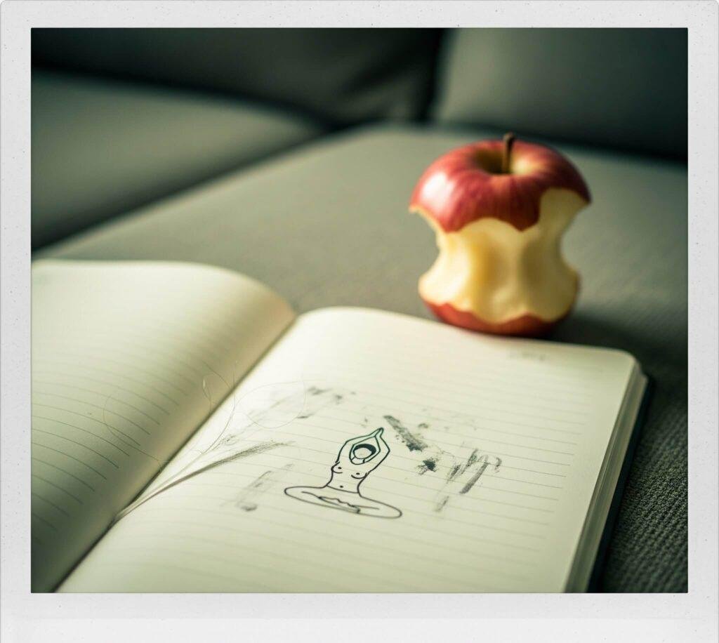 Yoga Journal with Apple on Couch