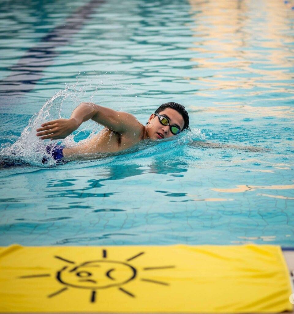 "Person swimming in a pool, refreshing Pitta"