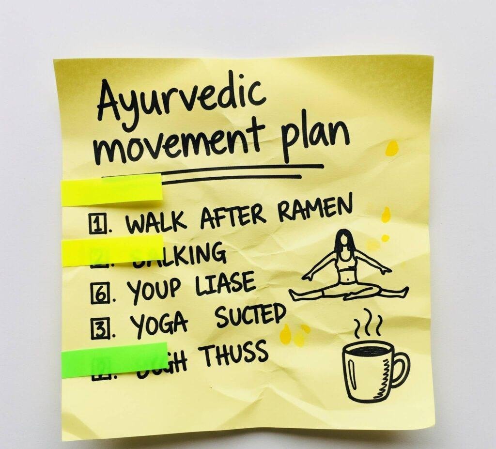 A whimsical Ayurvedic plan on a sticky note.