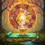 Seasonal Wellness: Adapting Ayurvedic and Yoga Practices Throughout the Year A frog meditating beside a tea mug and yoga mat in a forest.