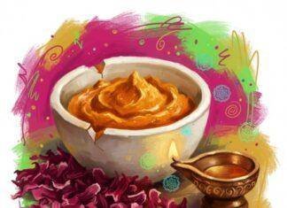 Ayurvedic Beauty Rituals: Natural Approaches to Skincare and Wellness Impressionistic digital painting of turmeric paste, hibiscus petals, and an oil lamp.